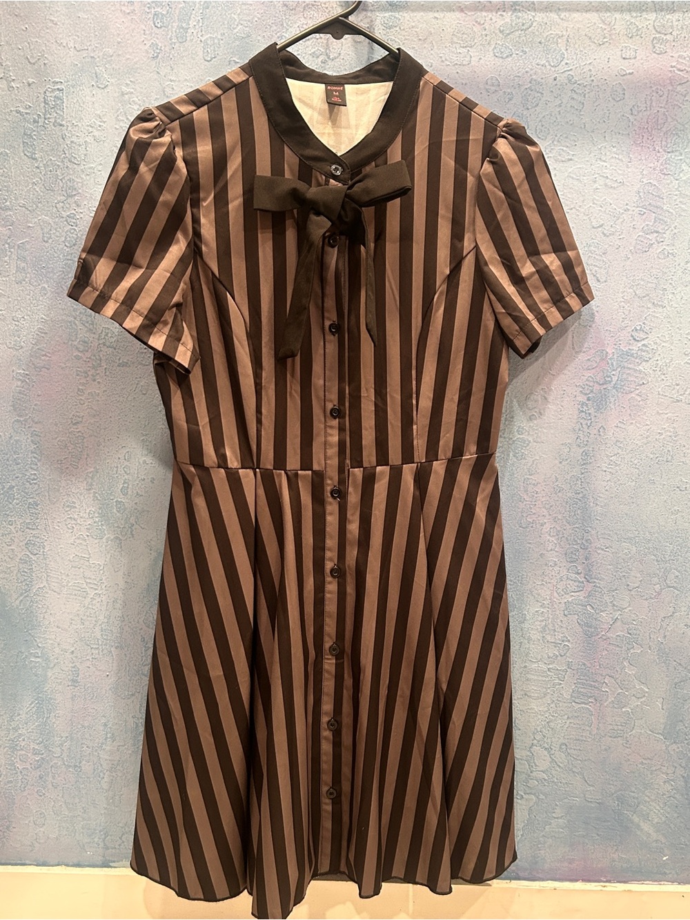 Black & Grey Striped Bow-Front Dress